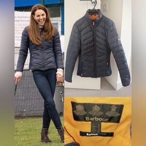 Barbour Quilted Jacket in Navy/Marigold-ASO Kate Middleton Royal-UK10/US6